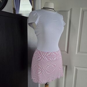 PrettyLittleThing Pink Checker Lettuce Hem Skirt Size 12 New With Tags